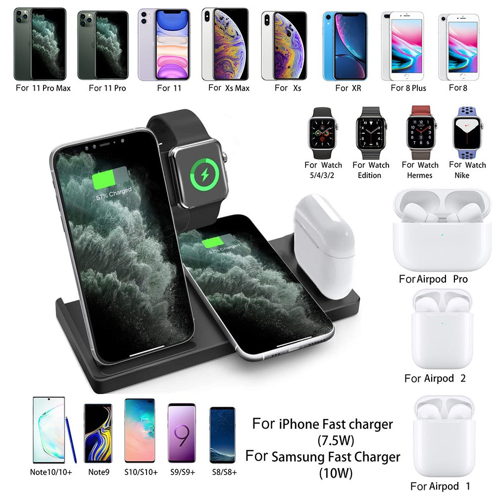 15W 4 in 1 Qi Wireless Charger Stand For iPhone 13 12 11 XS XR X Fast Charging Dock Station For Apple Watch 6/5/4/3/2 AirPod Pro