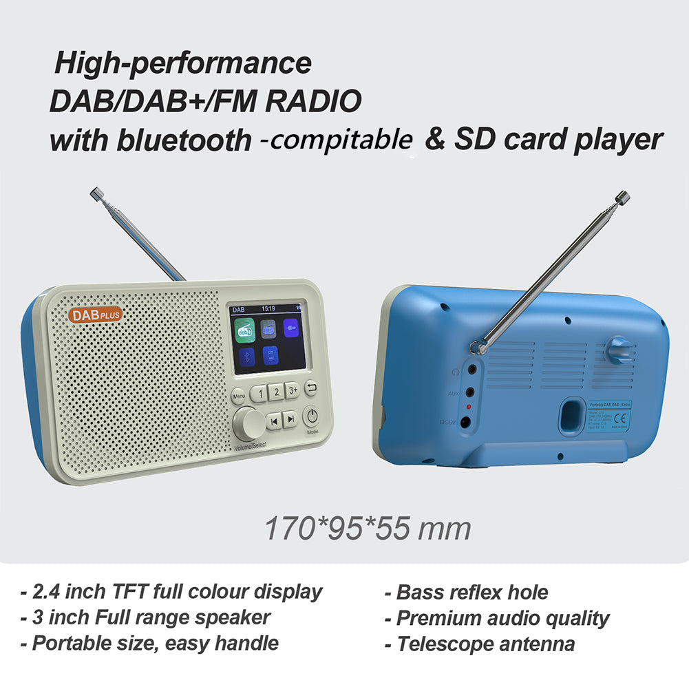 2.4 inch LCD Screen Desktop Alarm Clock DAB DAB+ FM Bluetooth-compatible Broadcasting Radio MP3 Player For European