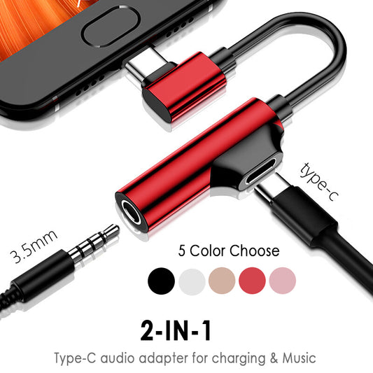 2 In 1 USB C Audio Cable Type C To 3.5mm Jack Aux Earphone Call Music Charging Adapter For Xiaomi Samsung Huawei HTC