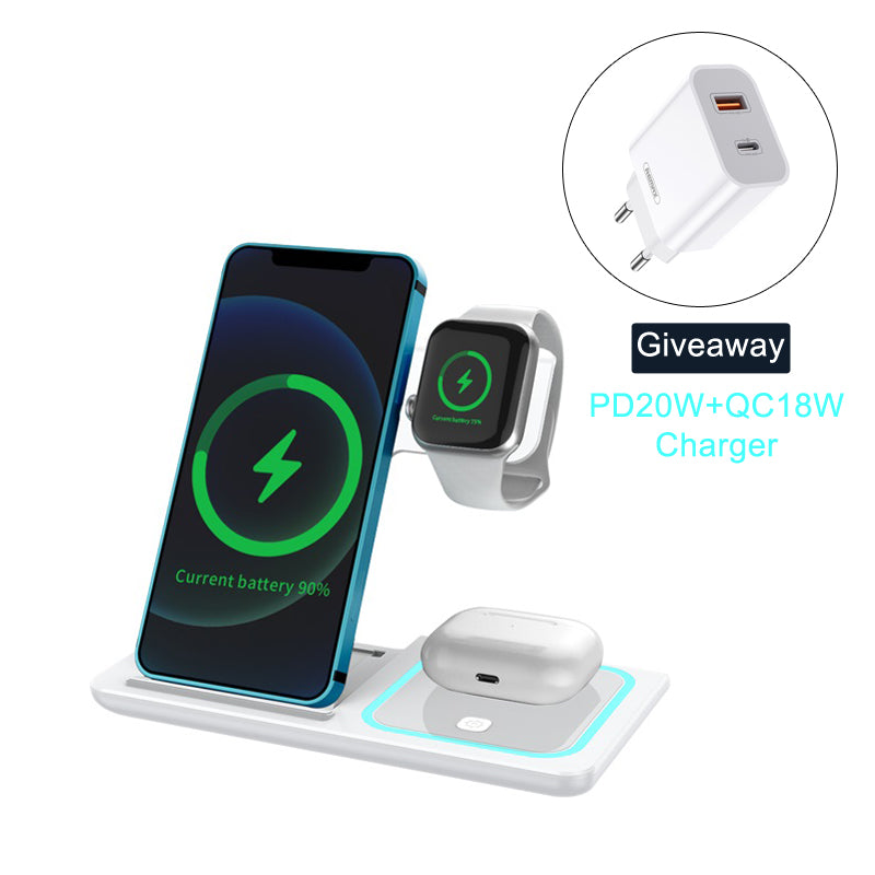 3 in 1 Induction Wireless Charger Stand Qi 15W for IPhone13 12 11 8 Pro XR XsMax Apple Watch SE6 5 4 3 AirPods Foldable Charging