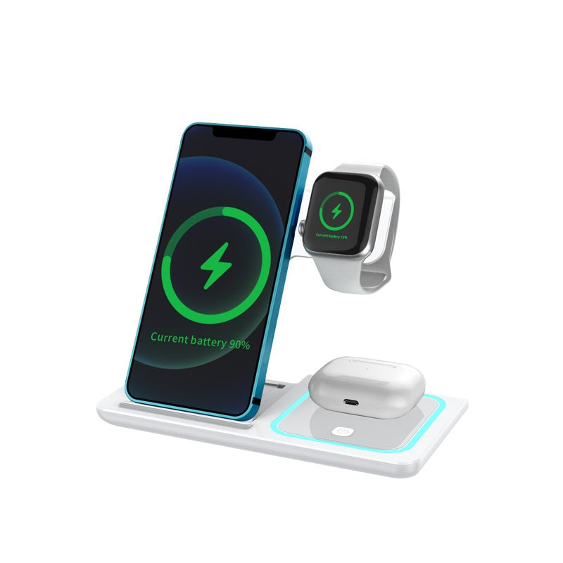 3 in 1 Induction Wireless Charger Stand Qi 15W for IPhone13 12 11 8 Pro XR XsMax Apple Watch SE6 5 4 3 AirPods Foldable Charging