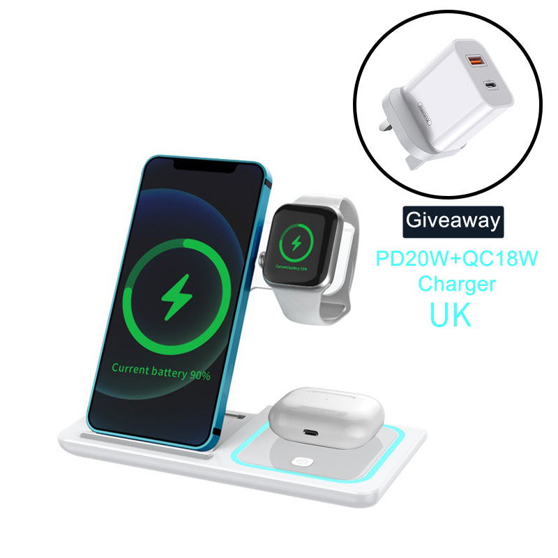 3 in 1 Induction Wireless Charger Stand Qi 15W for IPhone13 12 11 8 Pro XR XsMax Apple Watch SE6 5 4 3 AirPods Foldable Charging