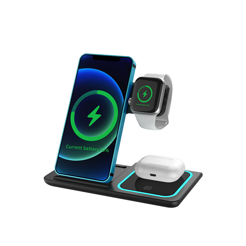 3 in 1 Induction Wireless Charger Stand Qi 15W for IPhone13 12 11 8 Pro XR XsMax Apple Watch SE6 5 4 3 AirPods Foldable Charging