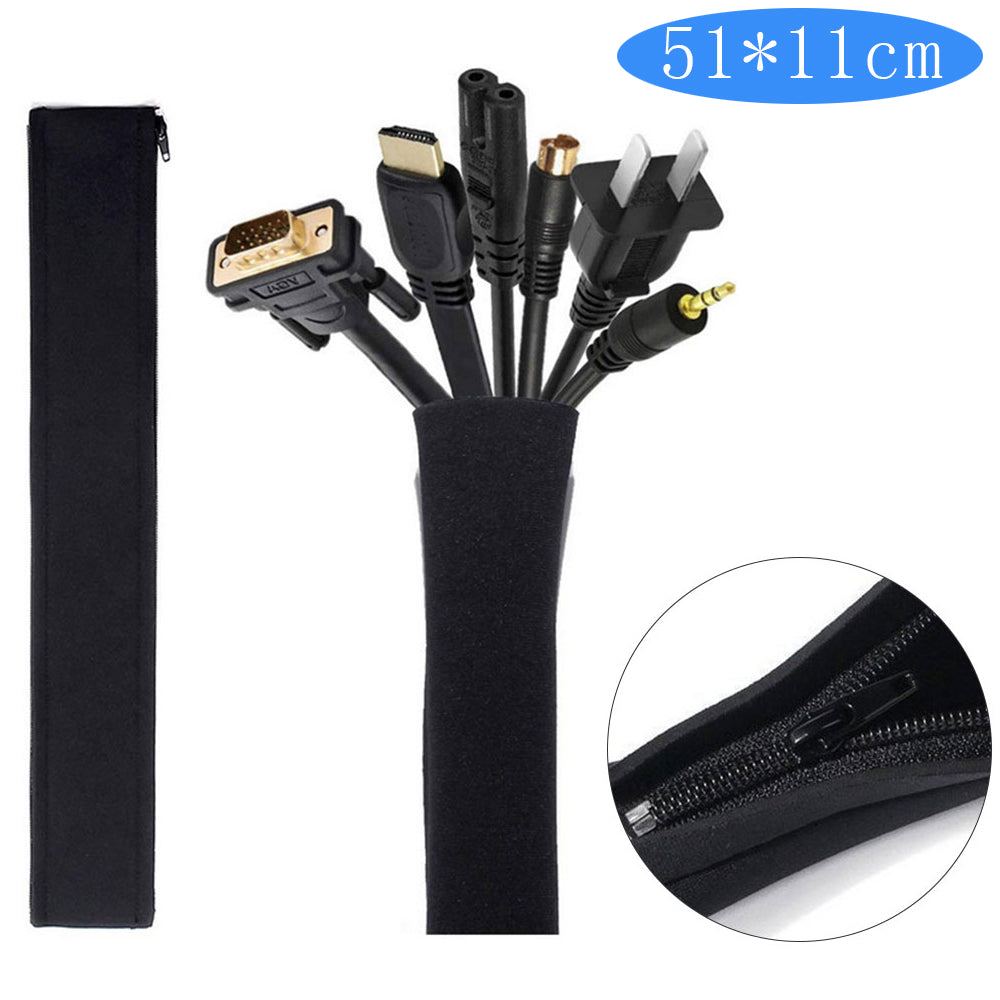 51*11CM DIY Neoprene Cable Management Sleeve Zipper Wrap Wire Hider Cover Organizer