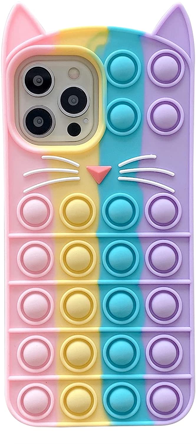 Billion Good Push Pop Phone Case for iPhone XR,Push Pop Bubble Fidget Toys Mobile Phone Protective Shell for Kids Adults - iPhoneXR 6.1 Inch,Cat Black