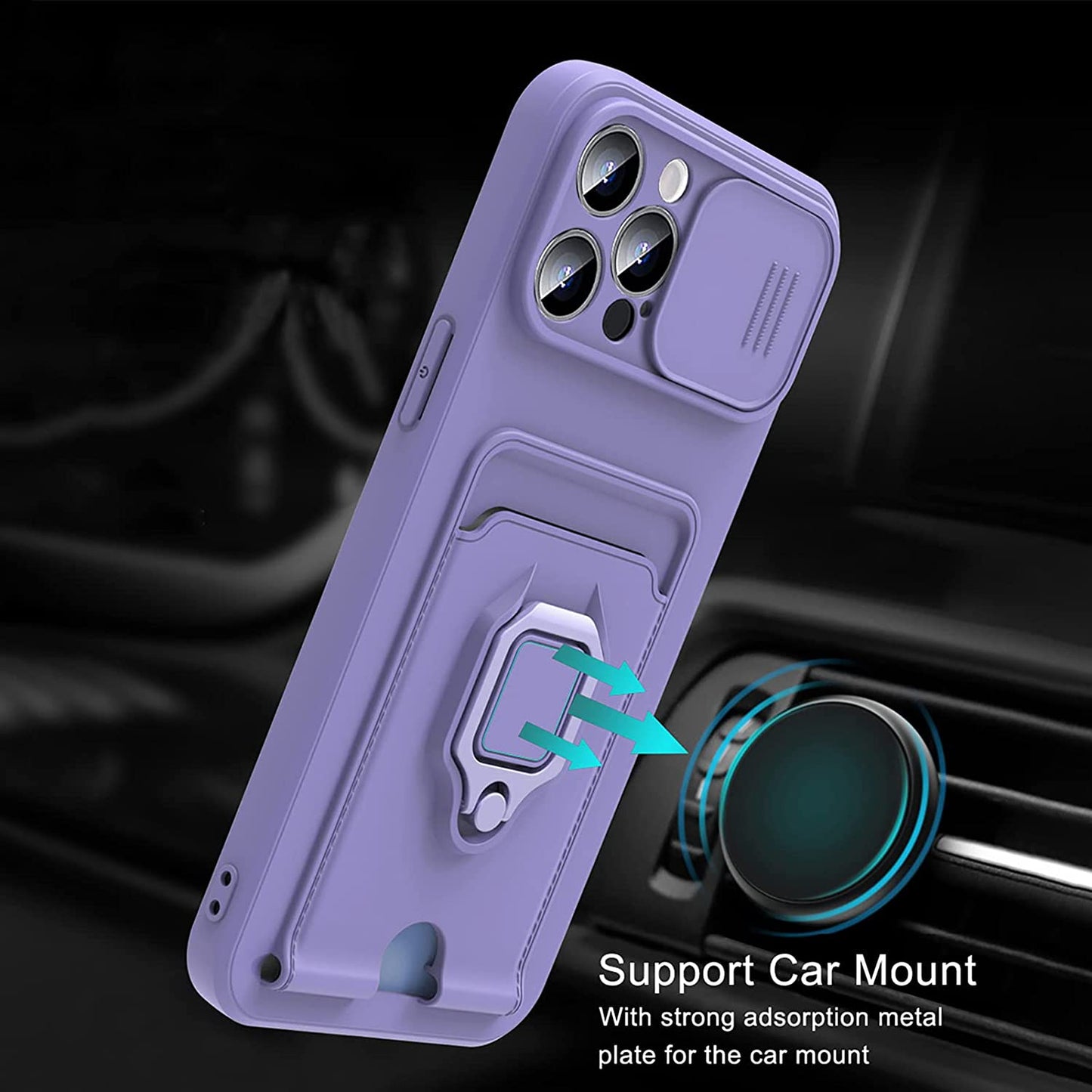 COOWEEK Designed for iPhone 13 Pro Max Case with Camera Cover & Kickstand, Slide Lens Protection + Magnetic Ring Stand, Crossbody Strap,6.7 Inch,Purple