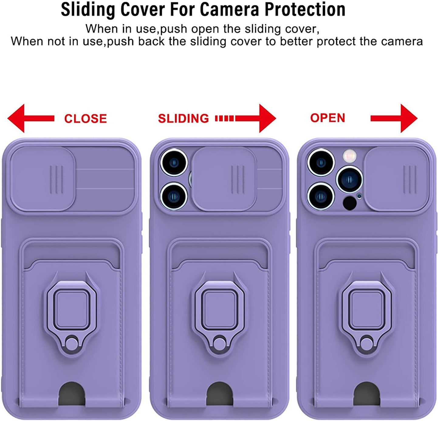 COOWEEK Designed for iPhone 13 Pro Max Case with Camera Cover & Kickstand, Slide Lens Protection + Magnetic Ring Stand, Crossbody Strap,6.7 Inch,Purple