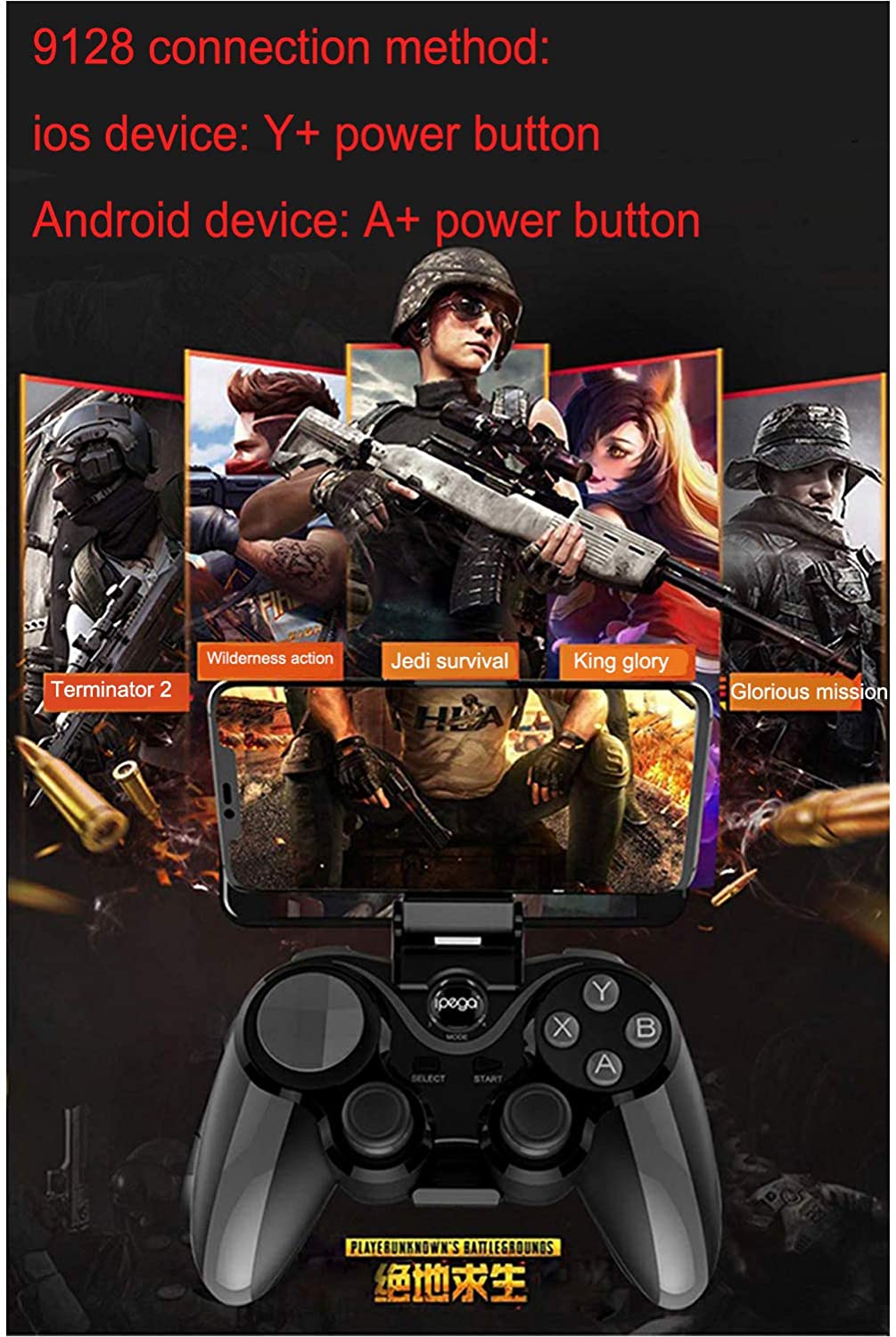 ipega PG-9128 Wireless Phone Controller Mobile Game Joystick PUBG Controller for Android 6.0 and Higher System Mobile Smart Phones/Tablets (Not Support Mediatek Chip Phones)