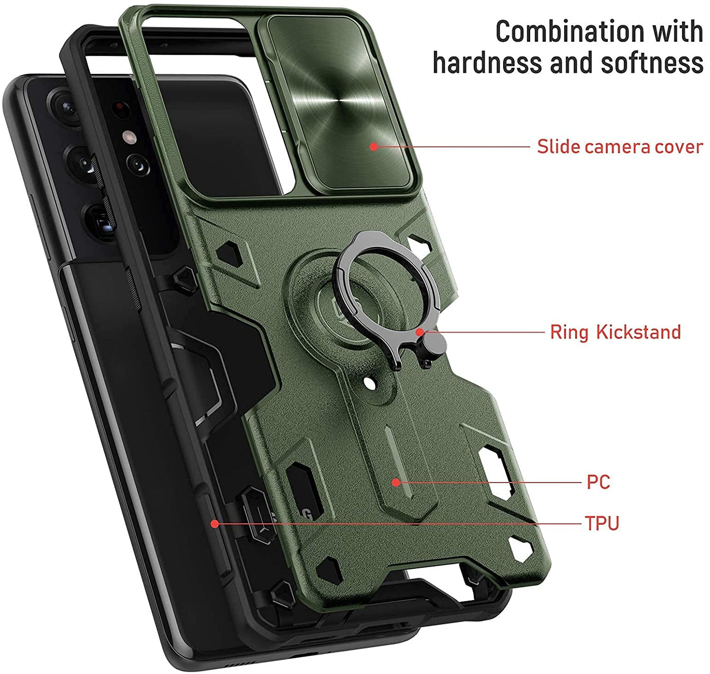 Nillkin Camshield Armor case for Samsung Galaxy S21 Ultra with Kickstand Ring Holder - Camera Cover S21 Ultra Rugged Shield Matte Military Grade Case 6.8’’