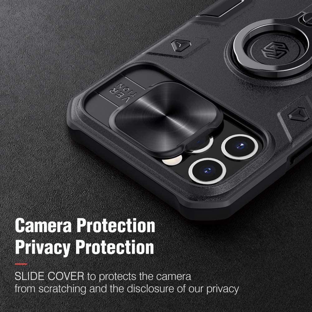 Nillkin CamShield Armor Case Compatible with iPhone 12 Pro/iPhone 12, [Built in Kickstand & Camera Lens Protector] Shockproof Back Bumper Hybrid Cover Phone Case for Phone 12 Pro 6.1'' Space Black