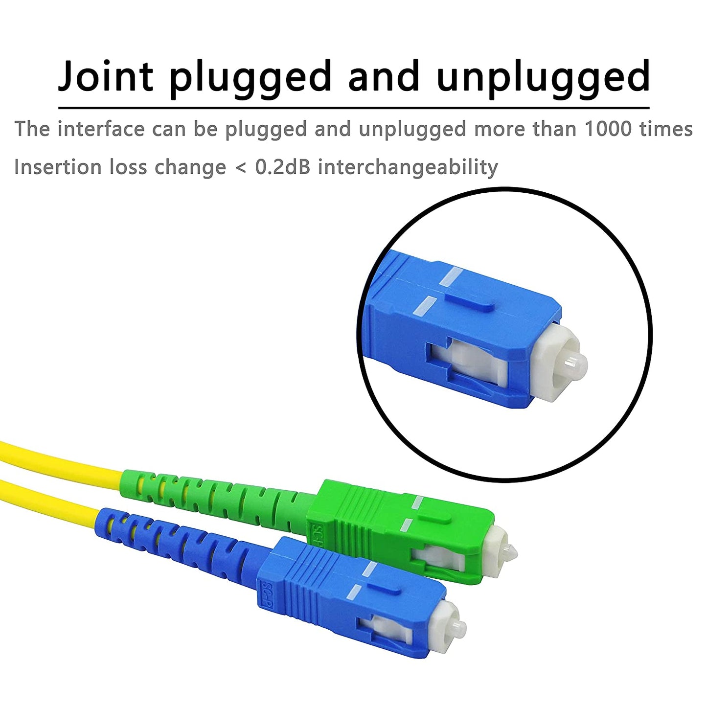 Fiber Optic Patch Cable SC to SC LEIHONG SC/UPC-SC/APC-SM Singlemode Simplex Fiber Optic Jumper Optical Patch Cord 2M-2 Pack