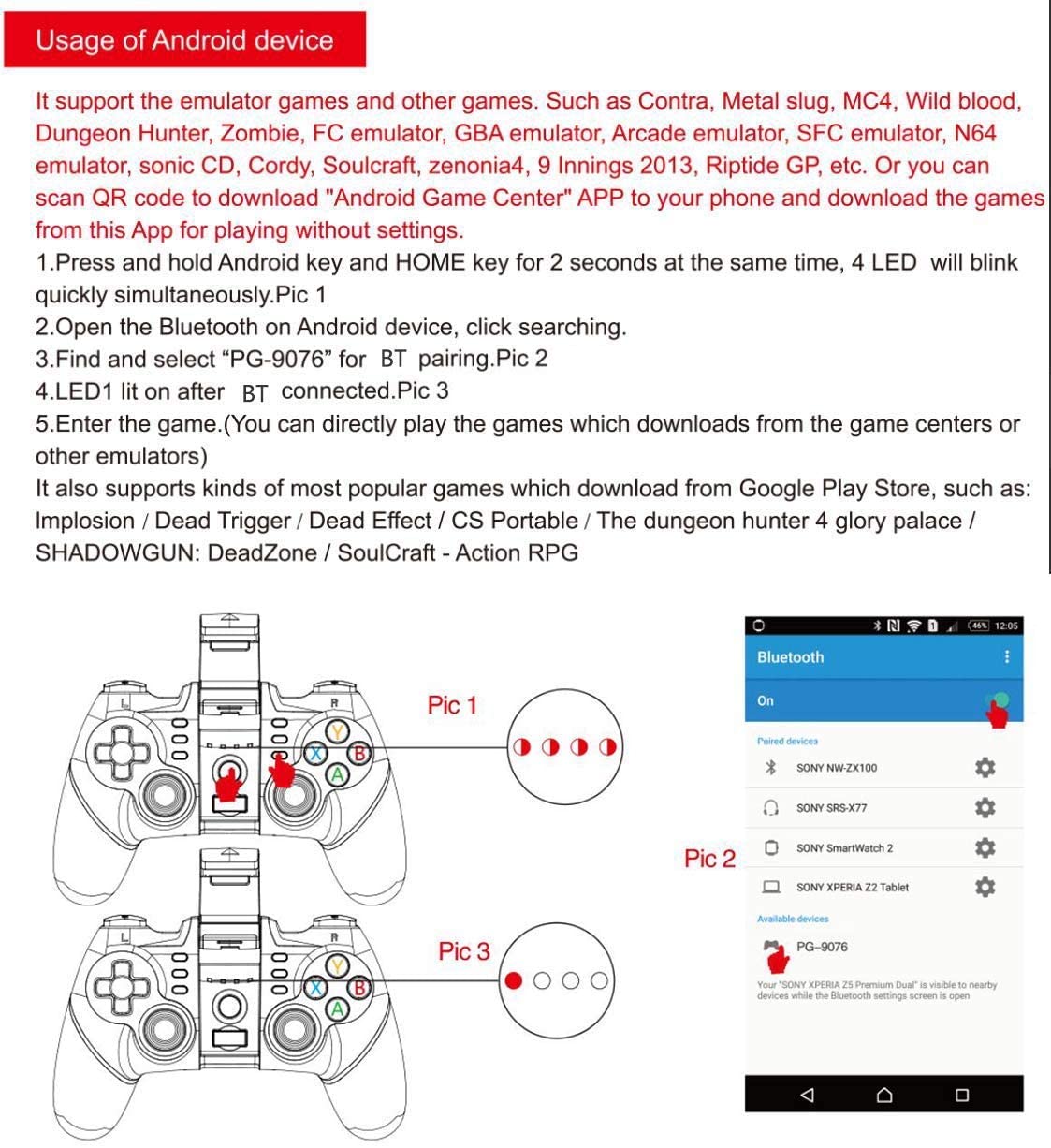 iPega PG-9076 2.4G Wireless Gamepad Controller for Samsung Galaxy S10 /S10+ S20 S20+ 5G Note 10 HW P30 P40 Oppo VIVO MI Android Devices Smartphone Tablet PS3