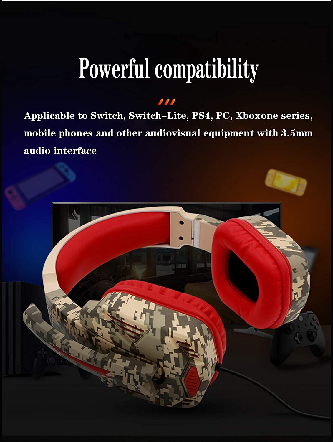 ipega PG-R005 Game Headset Host Game Headset 3.5mm Game Headphone Low Latency Compatible with N-Switch / PS4 / PS3 PC/Xbox One with 3.5mm Audio Interface Game Headphone