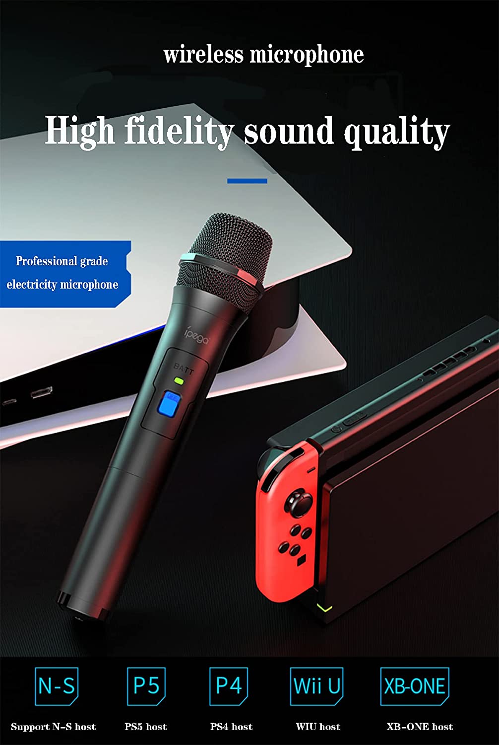 ipega PG-9207 game wireless microphone, game console microphone, with switch compatible with Nintedno switch PS5 PS4/PS3/xboxone/wii game wireless microphone