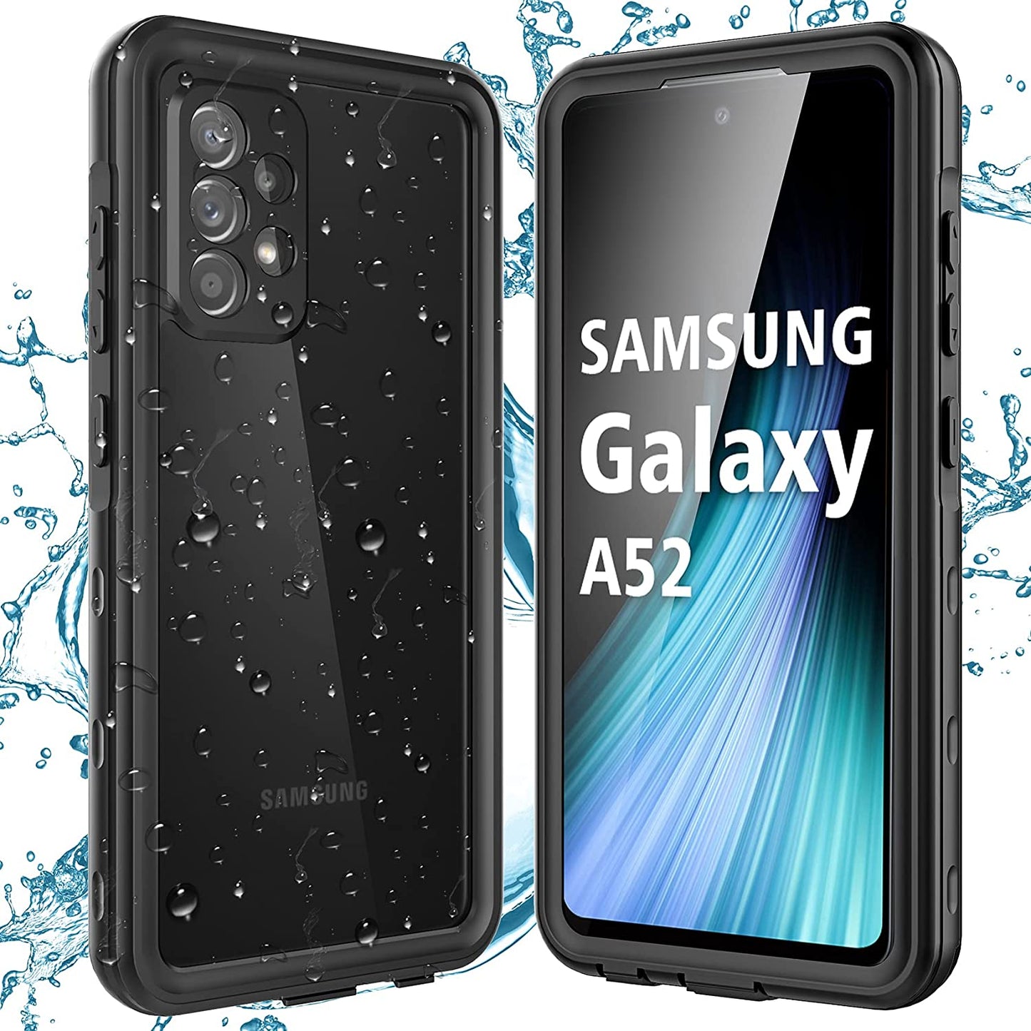 Galaxy A52 5G Waterproof Phone Case, Dustproof Shockproof Sandproof Case with Built-in Screen Protector Full Body Sealed Underwater Protective Cover Case for Samsung Galaxy A52 5G (Black)