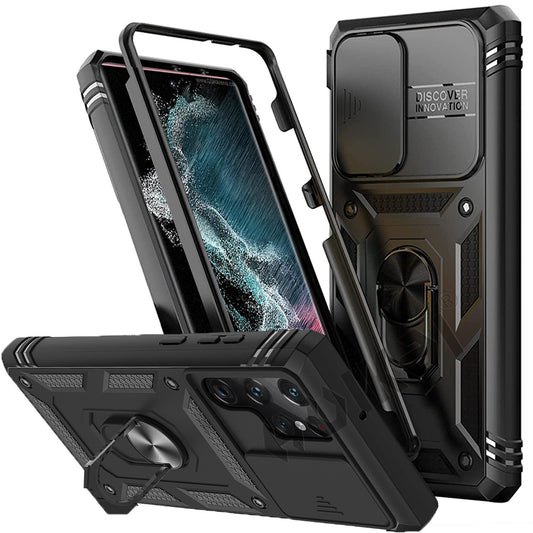 For Samsung S22 S21 FE Ultra Case Plus A52 A32 A51 A12 5G Shockproof Rugged Military Grade Protective Kickstand Slide Lens Cover