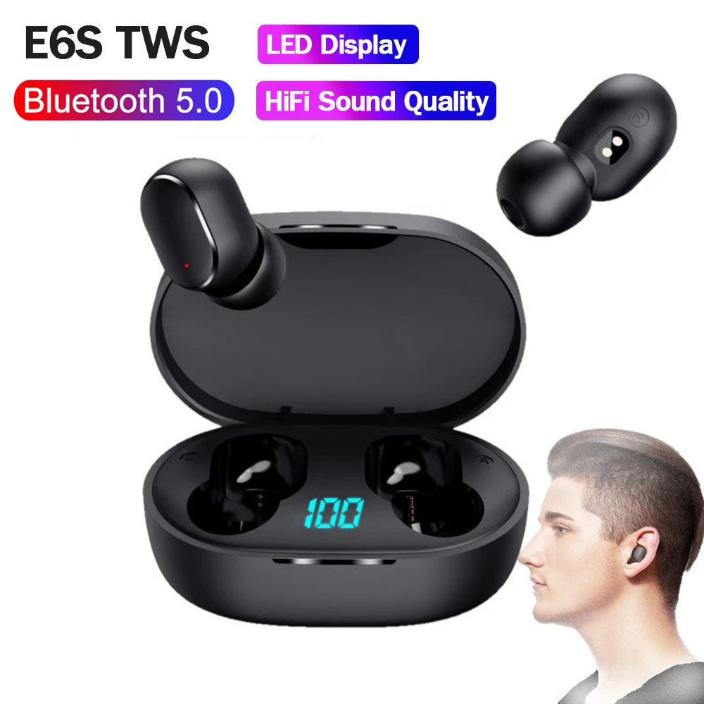 TWS E6S Wireless Headphones Bluetooth 5.0 Earphones Headsets with Mic Sport Noise Cancelling Earbuds Mini Earphone A6S Handsfree