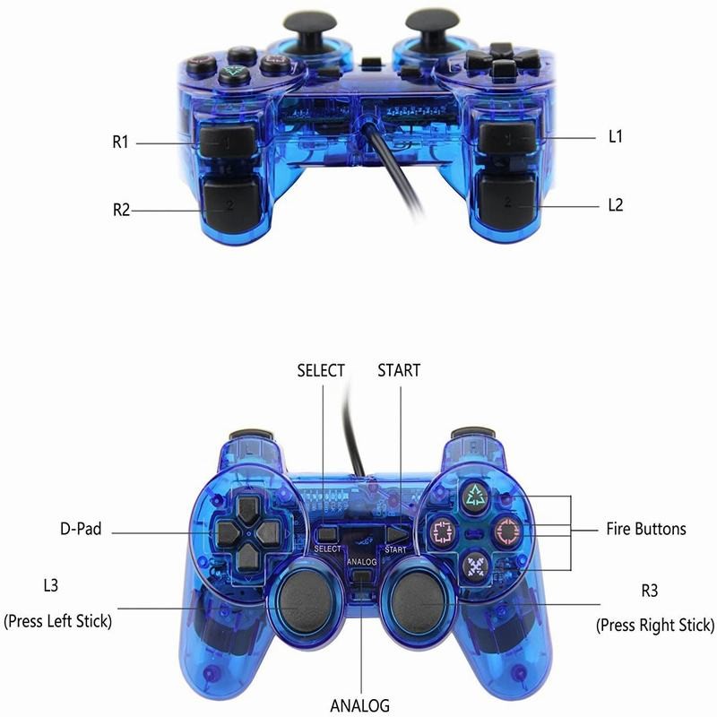 Wired Gamepad Transparent Red/purple/blue/black Game Controller Handle Suitable For PS2 Handle Gaming Devices Touch Sensitive