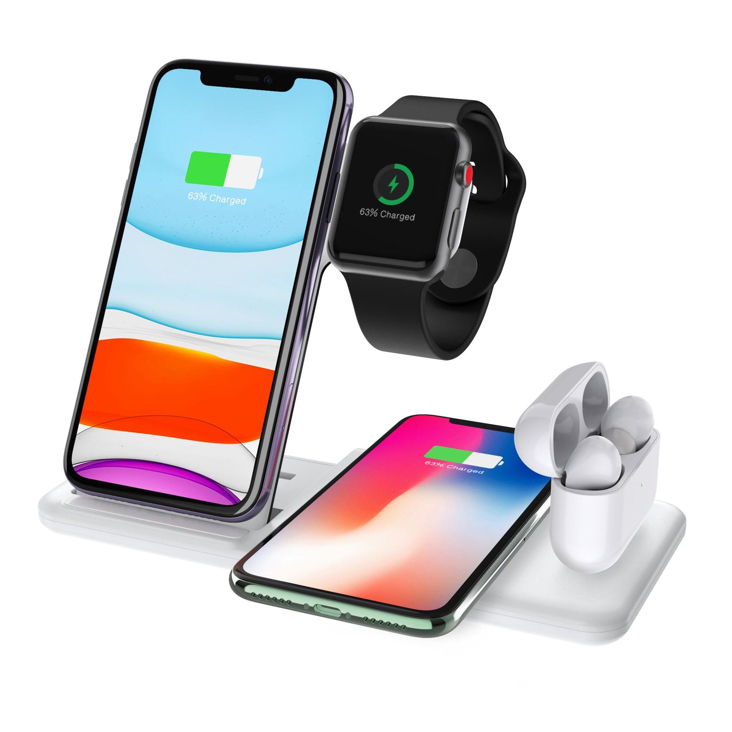 Wireless Charger Stand 3 in 1 Qi 15W Fast Charging Dock Station for Apple Watch iWatch 7 6 AirPods Pro iPhone 13 12 11 XS XR X 8