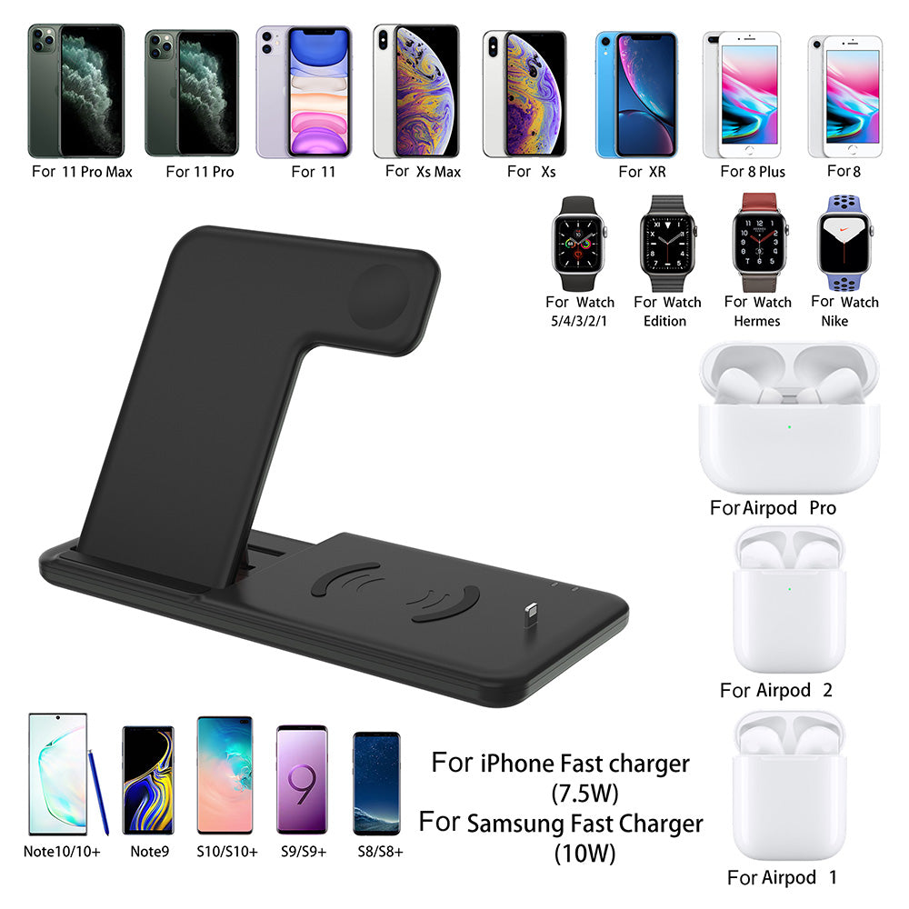 Wireless Charger Stand 3 in 1 Qi 15W Fast Charging Dock Station for Apple Watch iWatch 7 6 AirPods Pro iPhone 13 12 11 XS XR X 8