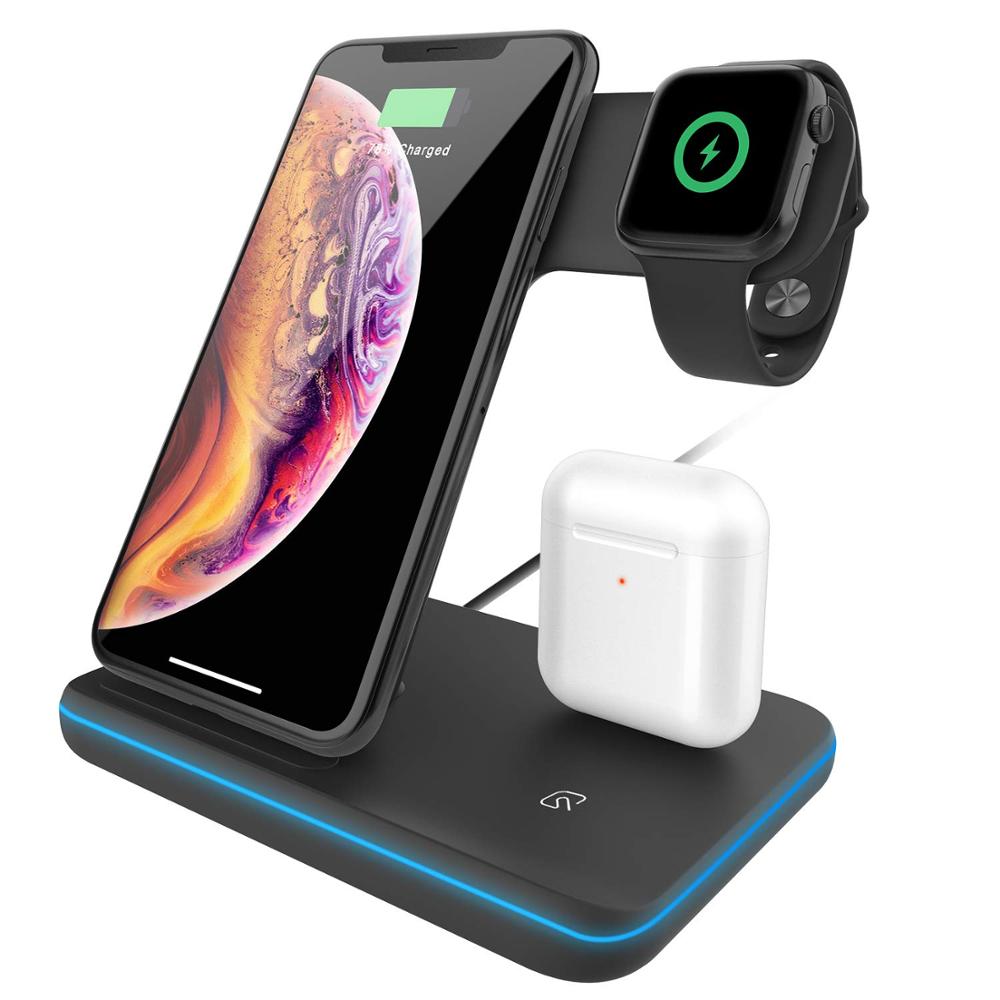 Wireless Charger Stand 3 in 1 Qi 15W Fast Charging Dock Station for Apple Watch iWatch 7 6 AirPods Pro iPhone 13 12 11 XS XR X 8