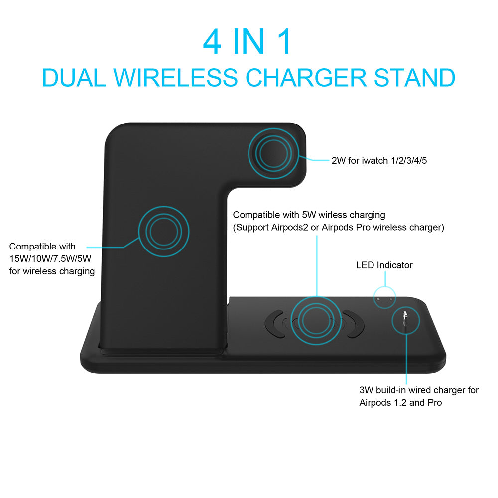 Wireless Charger Stand 3 in 1 Qi 15W Fast Charging Dock Station for Apple Watch iWatch 7 6 AirPods Pro iPhone 13 12 11 XS XR X 8