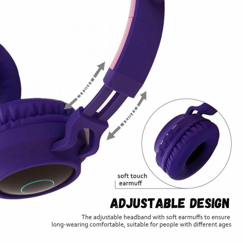 Wireless Music Game Bluetooth-Compatible Headset Cat Ear Bass MIC LED Children Models Foldable Soft Material Comfortable