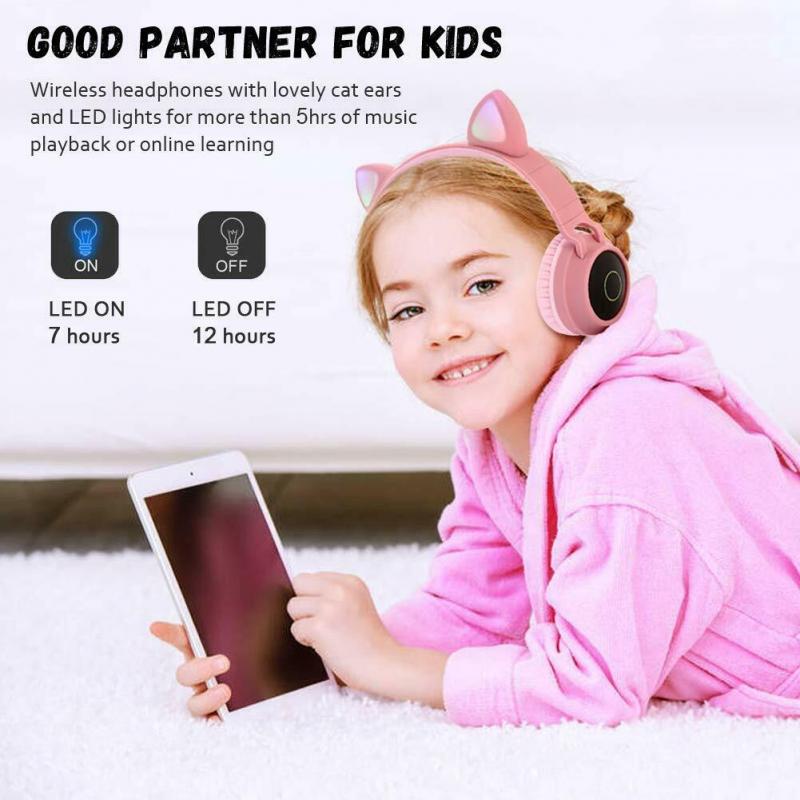 Wireless Music Game Bluetooth-Compatible Headset Cat Ear Bass MIC LED Children Models Foldable Soft Material Comfortable