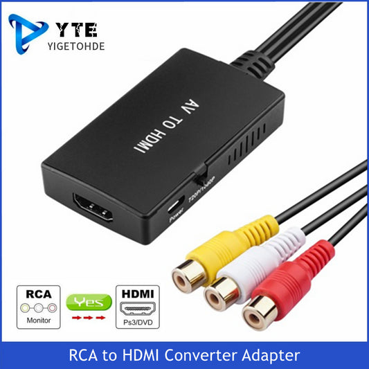 YIGETOHDE RCA to HDMI Converter Composite to HDMI Adapter 1080P PAL/NTSC Compatible With PS One,PS2,PS3,STB,XBOX,VHS,Blu-Ray DVD